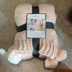 NWT New Threshold Pale Pink Pom-Pom Trim Knit Throw 50 inches x 60 inches